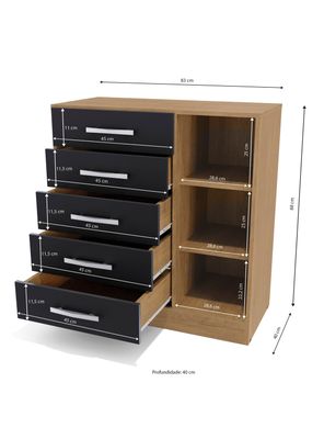 Imagen 2 del producto Cómoda Beatriz 5 Cajones 1 Puerta Freijó Negro