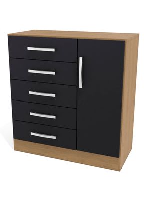 Cómoda Beatriz 5 Cajones 1 Puerta Freijó Negro