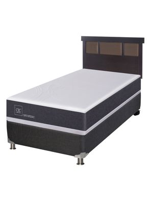 Box Spring New Ortopedic B5 Black 1 Plaza + Respaldo New Dublin Chocolate Sin Textil