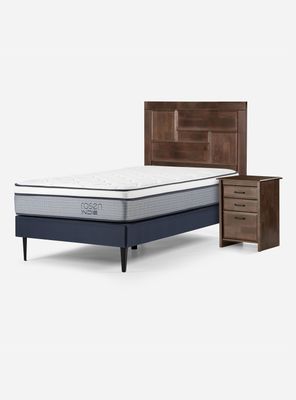 Cama Europea Indie 1.5 Plazas + Respaldo + Velador Dolce