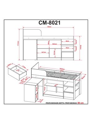 Imagen 2 del producto Cama Funcional 1 Plaza Somier con Escritorio Blanco