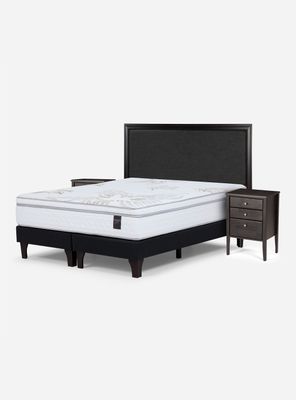 Cama Europea Art 4 2 Plazas Long Base Dividida + Set Muebles Nolita Grafito
