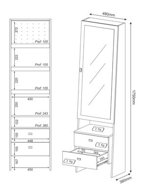 Imagen 2 del producto Espejo Joyero Porta Accesorios Blanco