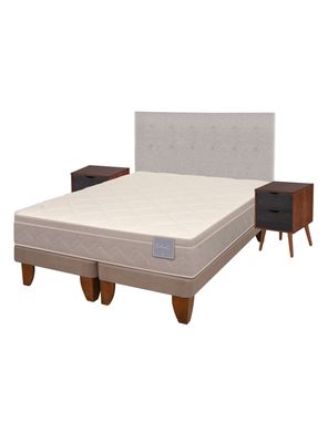 Cama Europea Rilassati 2 Plazas Long Base Dividida + Set Muebles Tigris Gris