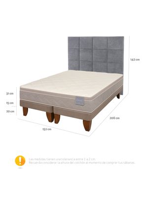 Imagen 2 del producto Cama Europea Rilassati 2 Plazas Long Base Dividida + Respaldo Tamesis Gris