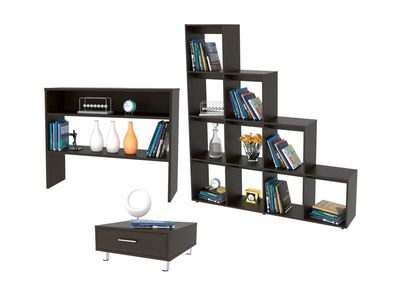 Combo TuHome Living Beijing Wengué Biblioteca Escalera + Arrimo + Mesa de Centro TuHome