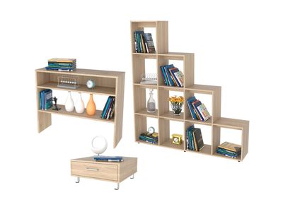 Combo Living Beijing Rovere Biblioteca Escalera + Arrimo + Mesa de Centro