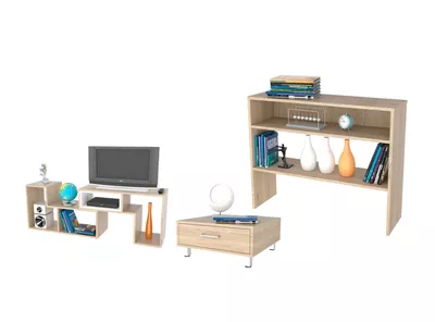 Combo Living Beijing Rovere Rack Extensible TV 40'' + Arrimo + Mesa de Centro