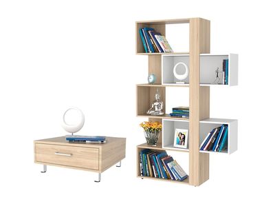 Combo Living Beijing Rovere Biblioteca Cubo + Mesa de Centro TuHome