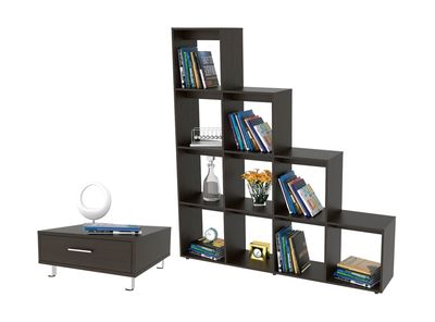 Combo TuHome Living Beijing Wengué Biblioteca Escalera + Mesa de Centro TuHome