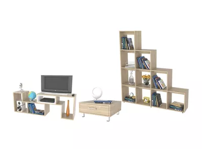 Combo Living Beijing Rovere Rack Extensible TV 40'' + Biblioteca Escalera + Mesa de Centro