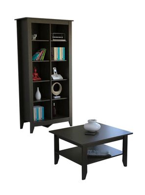 Combo Living Essential Wengué Librero + Mesa de Centro Attimo