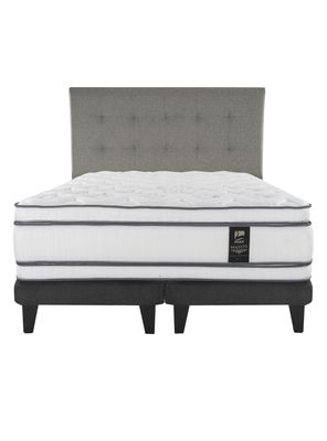 Cama Europea Majesty 2 Plazas Base Dividida Grafito + Respaldo Design Gris