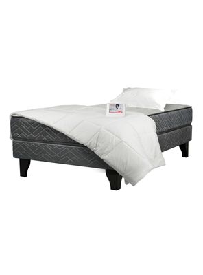 Cama Europea Apolo Black + Textil 1 Plaza