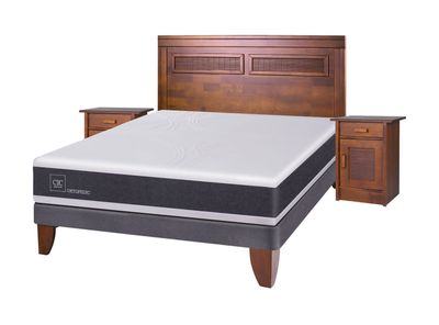 Cama Europea New Ortopedic 2 Plazas Base Normal + Set Muebles Milán
