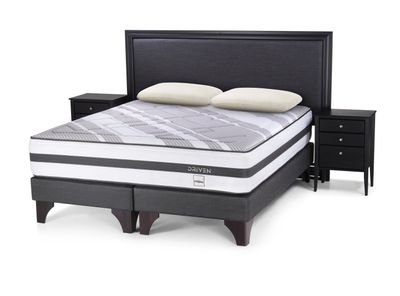 Cama Europea Driven King + Set Muebles Issey + Almohadas Memory Max