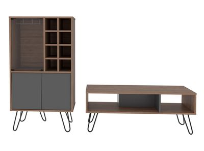 Combo TuHome Muebles Vassel Miel Plomo Bar + Mesa de Centro TuHome