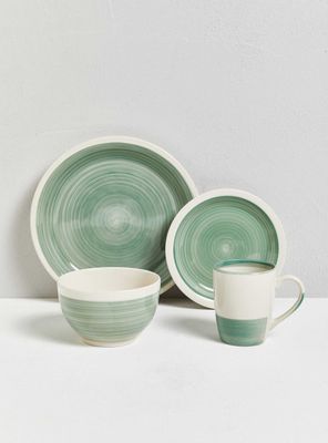 Set Vajilla 16 Piezas Bicolor Verde Cerámica