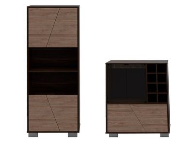 Combo Muebles Fraktal Habano Miel Biblioteca + Bar TuHome