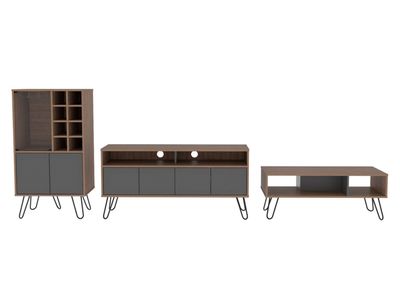 Combo Muebles Vassel Miel Plomo Bar + Rack TV + Mesa de Centro TuHome
