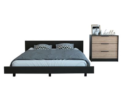 Combo Dormitorio Kaia Wengue Miel: Cama 2 Plazas + Cómoda 3C