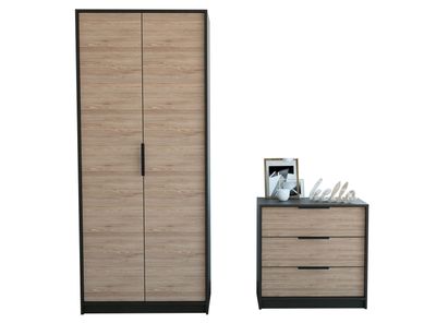 Combo Dormitorio Kaia Wengue Miel: Cómoda 3C + Clóset 2P