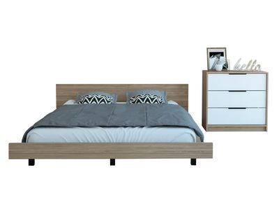Imagen 1 del producto Cama 2 Plazas Dormitorio Kaia Miel Blanco + Cómoda 3C