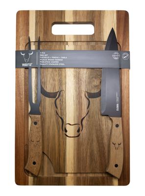Set Wayu Tabla + Cuchillo + Tenedor Parrilla Bbq