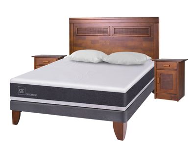Cama Europea New Ortopedic 2 Plazas Base Normal + Set Muebles Milán + Almohadas