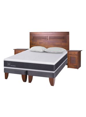 Cama Europea New Ortopedic 2 Plazas Base Dividida + Set Muebles Milán + Almohadas