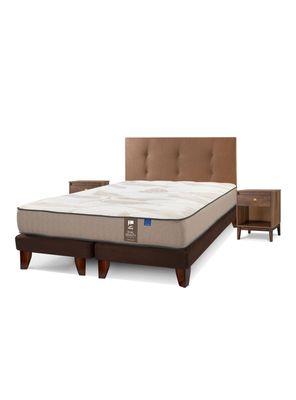 Cama Europea Dual Sensity 2 Plazas Base Dividida + Respaldo Royal + Velador Asturias
