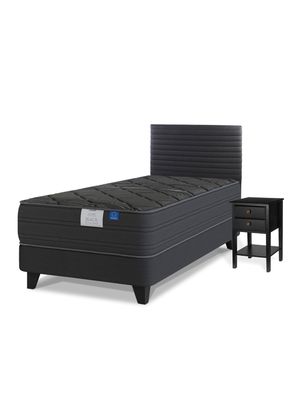 Cama Europea Black 1.5 Plazas + Respaldo Modern + Velador Rover