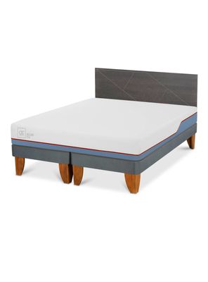 Cama Europea Excellence Plus 2 Plazas Base Dividida + Respaldo Villarrica Gris