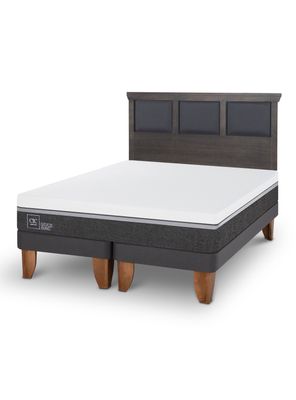 Cama Europea Ortopedic Advance King + Respaldo Torino Gris