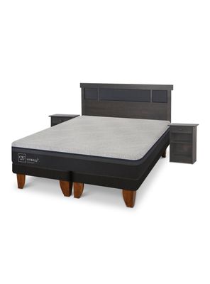 Cama Europea Hybrid Plus Infinity 2 Plazas Base Dividida + Set de Muebles Dublín