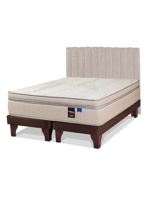 Cama Europea Máximo Cobre 2 Plazas Base Dividida + Respaldo Beige