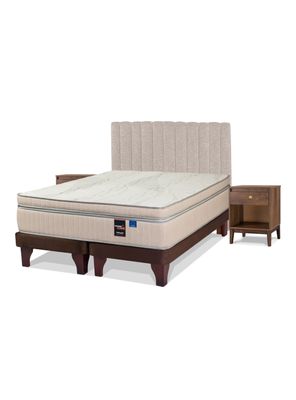 Cama Europea Máximo Cobre 2 Plazas Base Dividida + Respaldo + Veladores Atenas