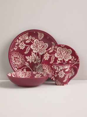 Set Vajilla 24 Piezas Flores Rojas Cerámica