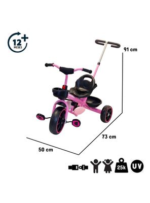 Imagen 2 del producto Triciclo con Manilla Parental y Canasto Rosado Maxi