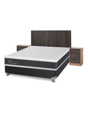 Box Spring New Ortopedic B5 Black 2 Plazas Base Normal + Set Muebles Espresso
