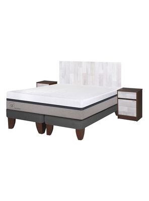 Cama Europea Balance 2 Plazas Base Dividida + Set Muebles Legno