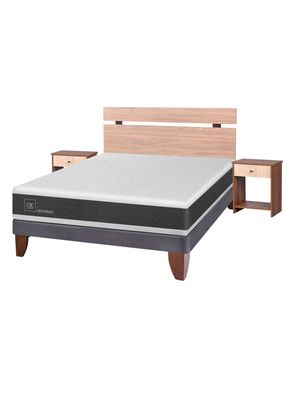 Cama Europea New Ortopedic 2 Plazas Base Normal + Set Muebles Olmo