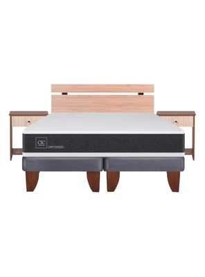 Cama Europea New Ortopedic 2 Plazas Base Dividida + Set Muebles Olmo