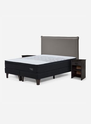 Cama Europea Tempo 2 Plazas Base Dividida + Respaldo + Veladores Maurice Gris