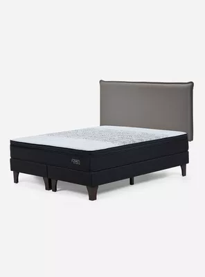 Cama Europea Tempo King + Respaldo Maurice Gris