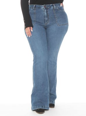 Jeans Flare Cargo Tiro Alto Pretina Básica