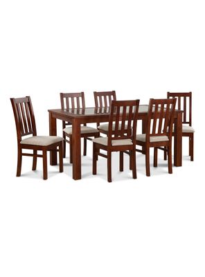 Juego Comedor Ñuble Vidrio Caramelo + 6 Sillas Beige