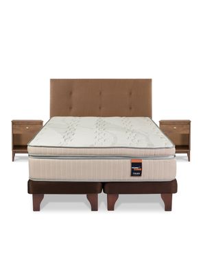 Imagen 2 del producto Cama Europea Máximo Cobre 2 Plazas Base Dividida + Respaldo Royal Café + Velador Atenas