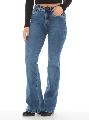 Jeans Flare Tiro Alto Push Up Pretina
