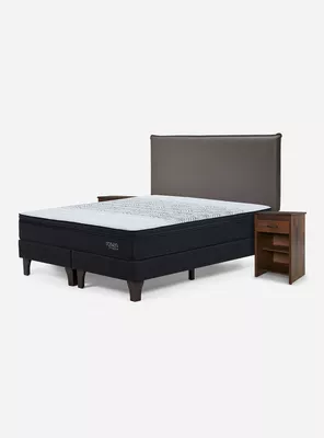 Cama Europea Tempo King Base Dividida + Respaldo + Veladores Maurice